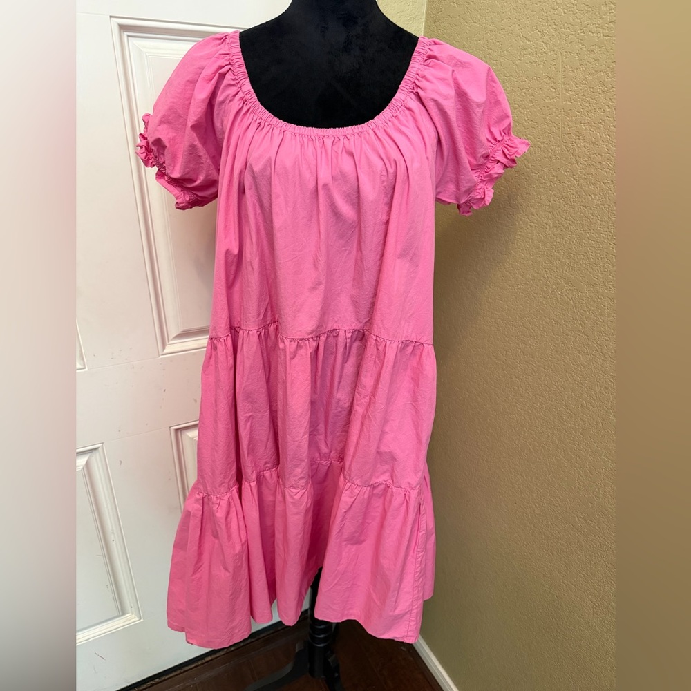 BURU Pink Puff Sleeve Tiered Dress